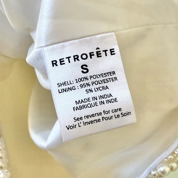 🆕 RETROFETE Deema Pearl Embellished Strapless Crepe Mini Dress Ivory Sz S - Picture 9 of 12